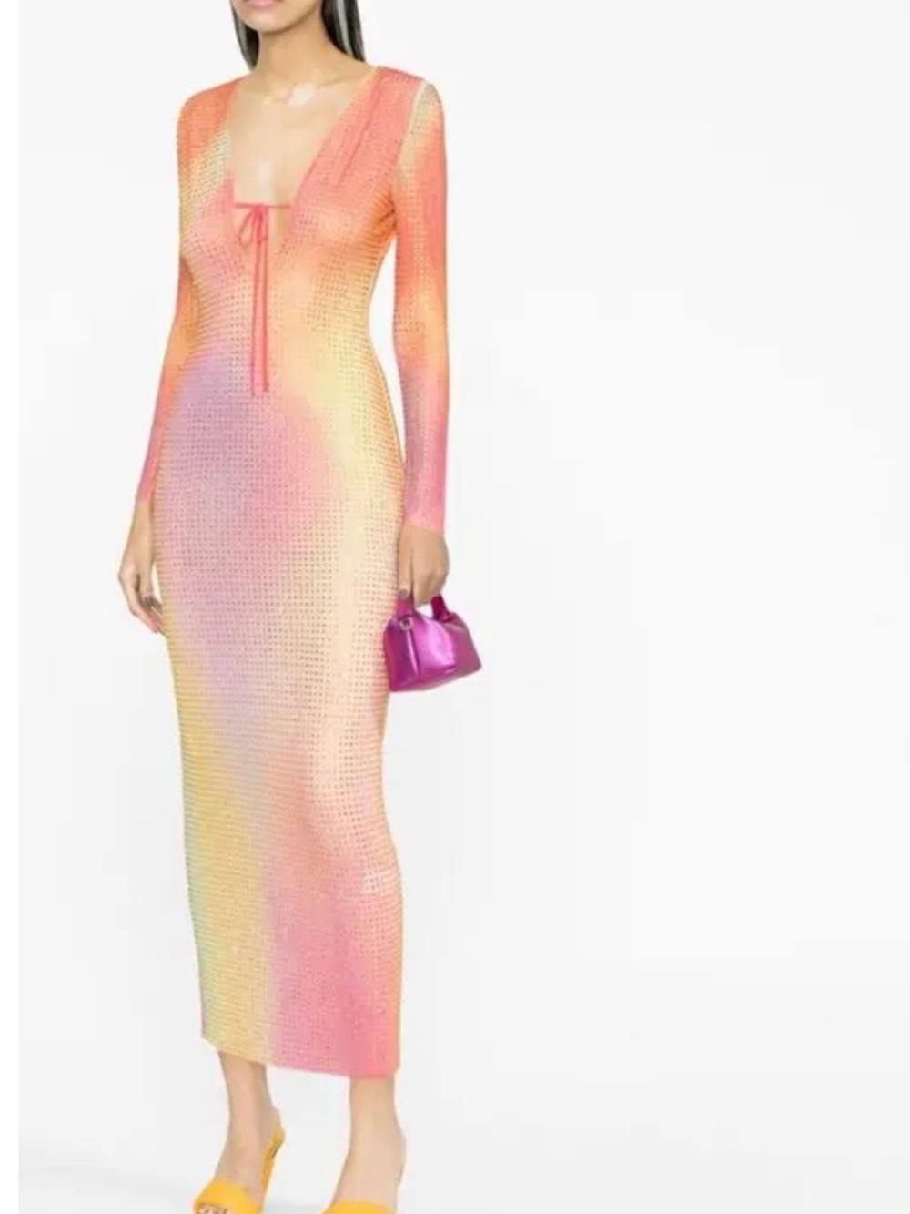Self-Portrait crystal mesh RHINESTONE EMBELLISHED MAXI DRESS pink party bodycon - Picture 1 of 15
